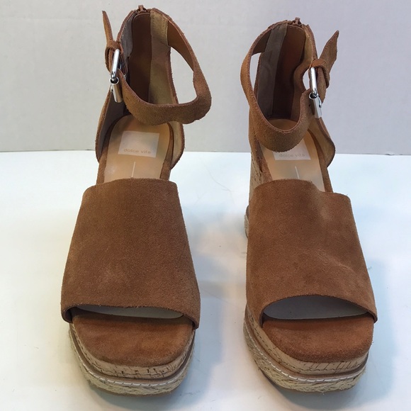 Dolce Vita Cognac Leather Wedge Sandals • Women's US 8 - Picture 3 of 13